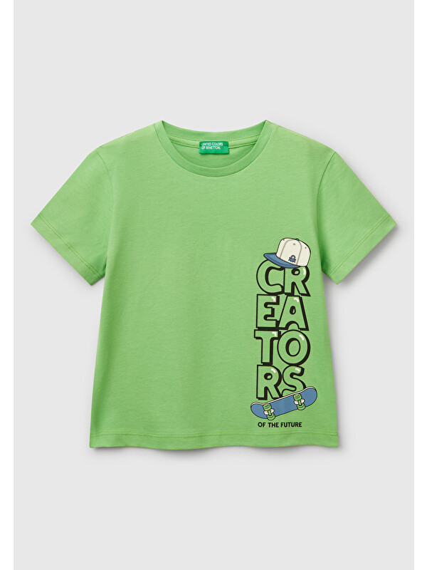 United Colors Of Benetton Erkek Çocuk Fıstık Yeşili Grafik Baskılı Tişört