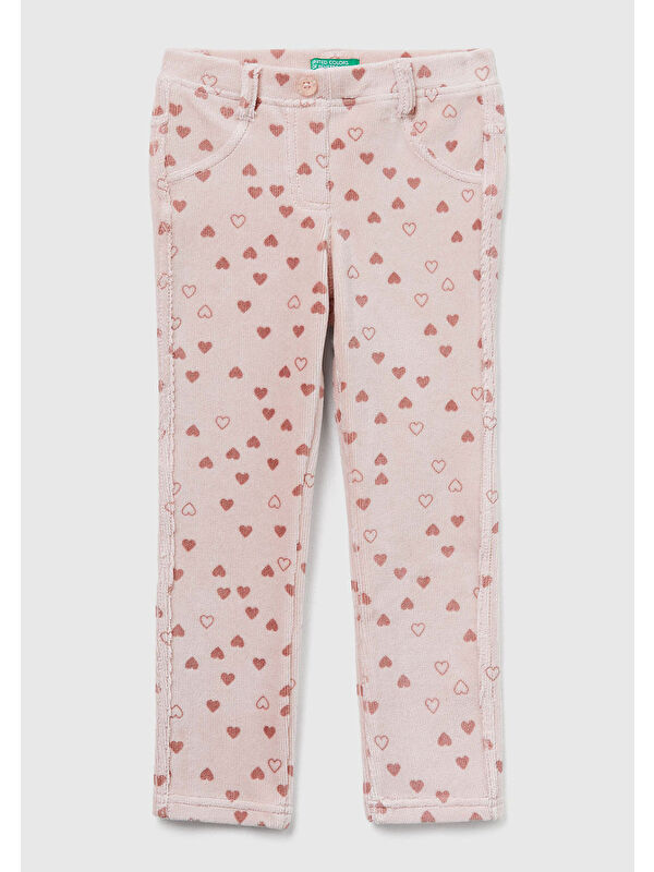 United Colors Of Benetton Kız Çocuk Pembe Mix Baskılı Logo İşlemeli Beli Lastikli Slim Fit Streç Pantolon