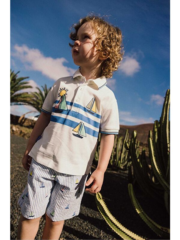 Boboli Yelkenli Baskılı Erkek Çocuk Polo Tshirt
