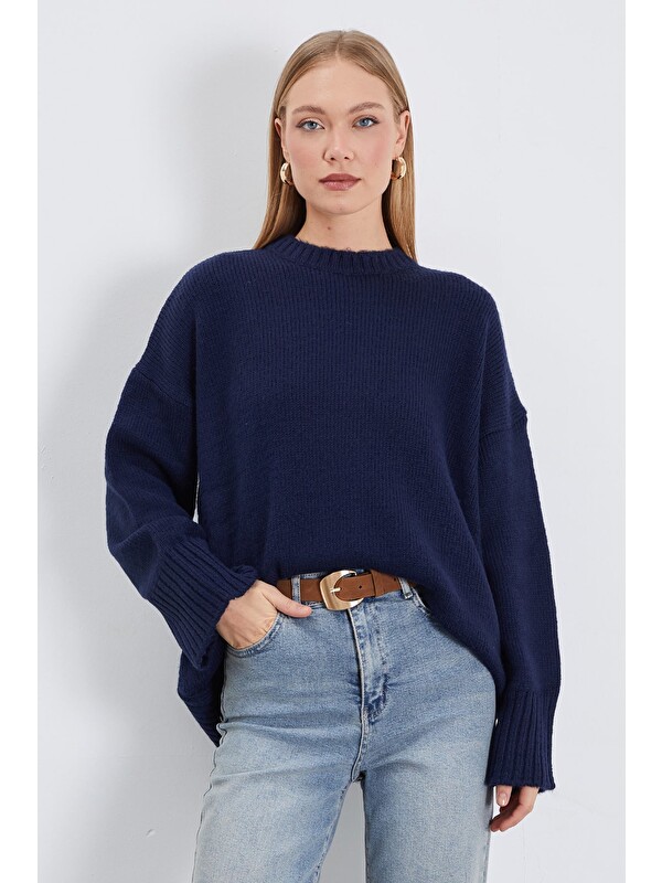 Fullamoda Basic Bisiklet Yaka Oversize Triko Kazak