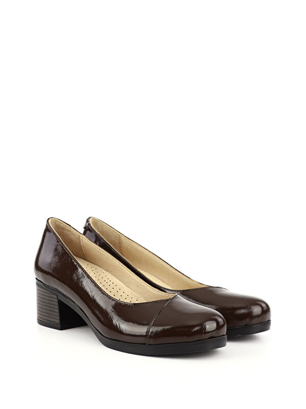 Kadın KAHVERENGİ Kısa Kalın Topuklu Hakiki Deri Ayakkabı - Görsel 3