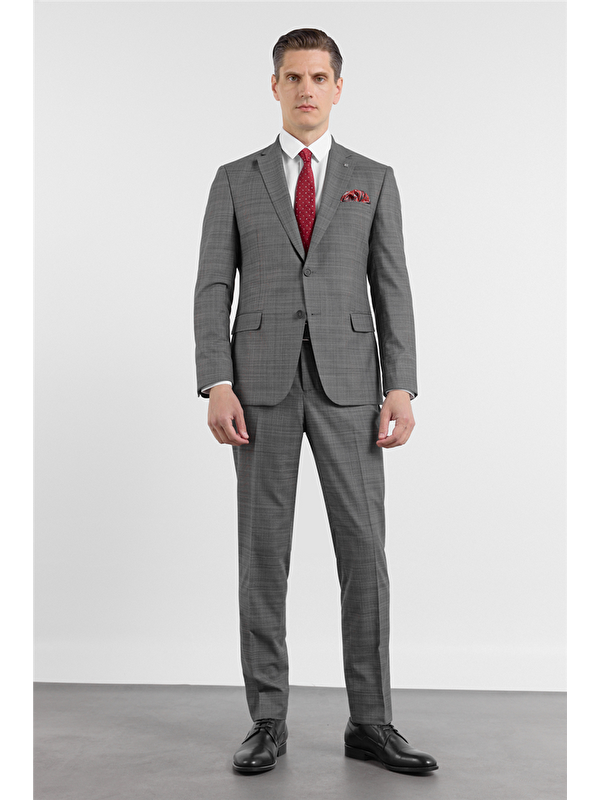 İMZA Füme Mono Yaka Esnek 6 Drop Slim Fit Classic Takım Elbise 1001255160
