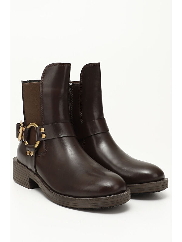 ÇİKOLATA KAHVE Yuvarlak Burun Kadın Günlük Biker Chelsea Bot 38810 - Görsel 3