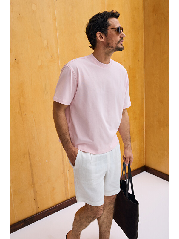 GRIMELANGE DUNNO Erkek %100 Organik Pamuk Yuvarlak Yakalı Regular Fit PEMBE T-Shirt