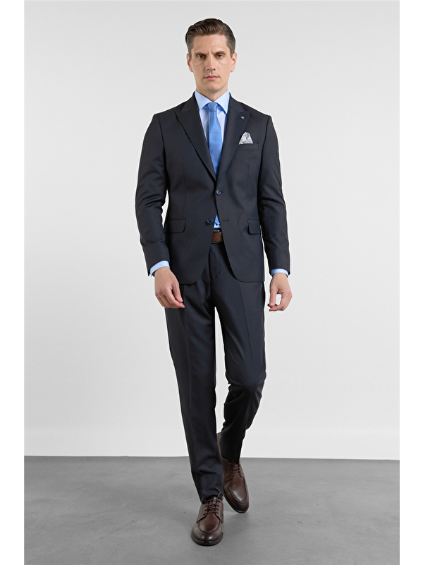İMZA Lacivert Kılıç Yaka Düz Desen 6 Drop Slim Fit Esnek Takım Elbise 1001260153