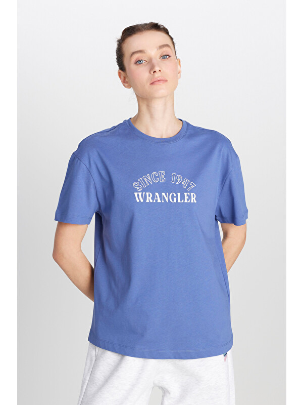 Wrangler Mor Regular Fit Bisiklet Yaka %100 Pamuk Mavi Tişört