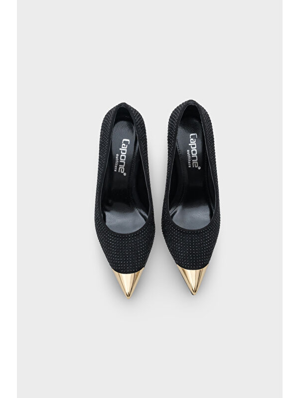 Capone Outfitters Siyah Capone Outfitters Olivia Taşlı Sivri Metal Burunlu Orta Topuklu Saten Abiye Stiletto