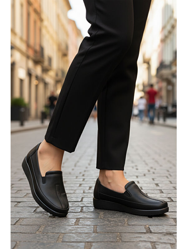 Siyah Cilt Hafif Esnek Anatomik Kadın Casual Ayakkabı 293117 Z - Görsel 4
