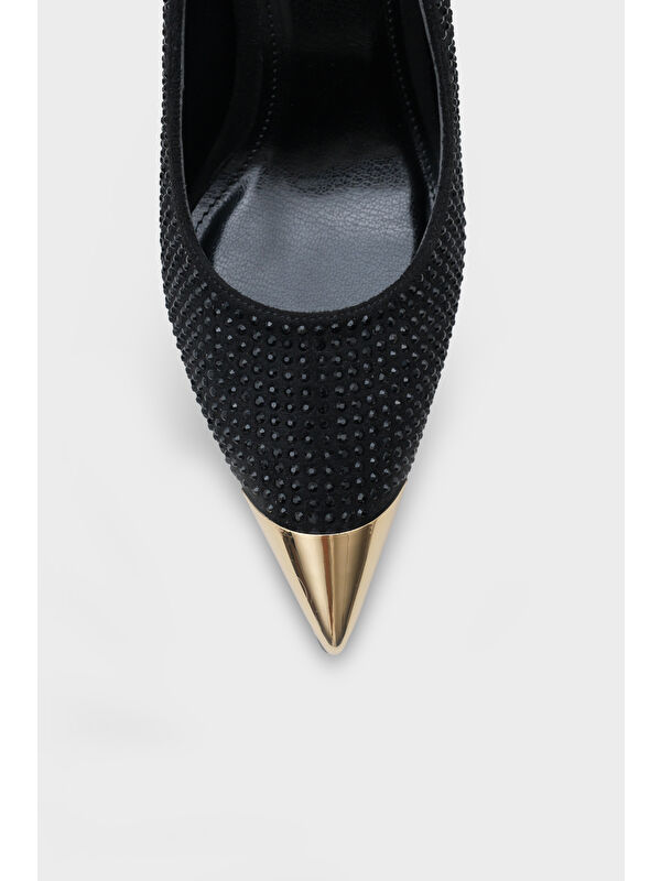 Capone Outfitters Siyah Capone Outfitters Olivia Taşlı Sivri Metal Burunlu Orta Topuklu Saten Abiye Stiletto
