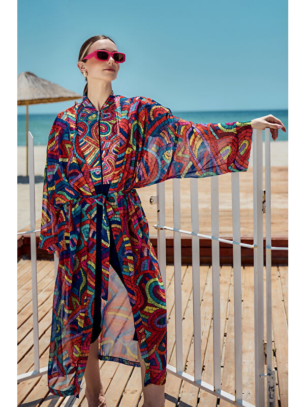 Remsa Mayo Remsa Tesettür Mayo Üzerine Tek Kaftan Kimono Pareo Lacivert01 RP029 Tuna