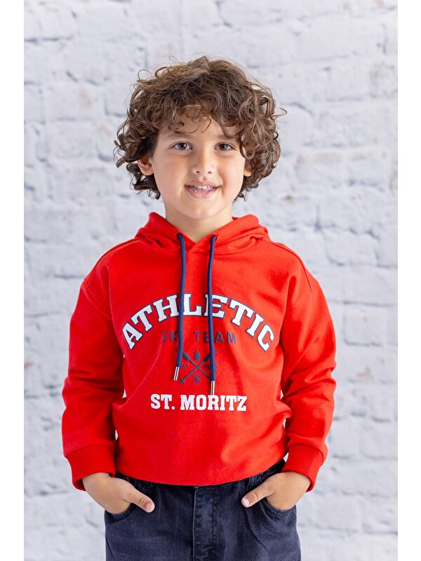 ZEYLAND Erkek Çocuk Kapüşonlu Baskılı Sweatshirt - Kırmızı