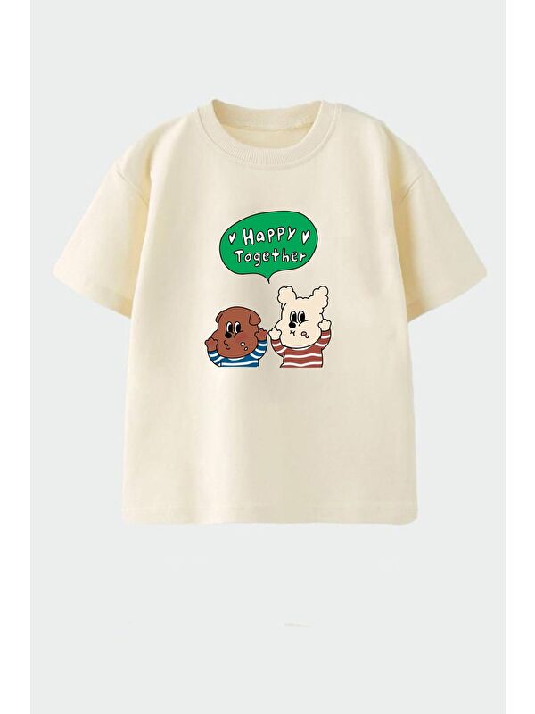 Monila Unisex Çocuk Pamuklu Bisiklet Yaka Baskılı T-Shirt