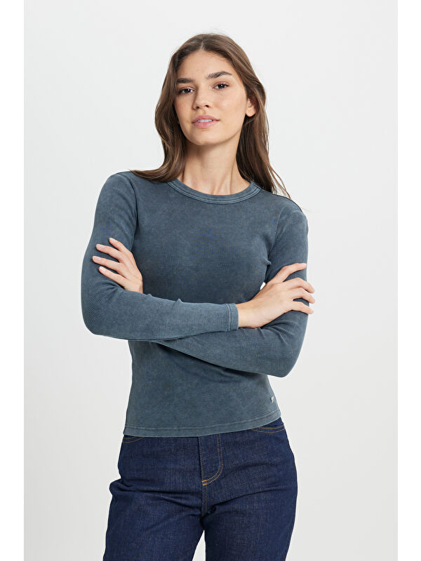 Wrangler Slim Fit Dar Kesim Bisiklet Yaka Koyu Mavi Tişört