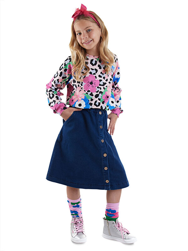 Denokids Kız Çocuk Midi Boy Denim Etek