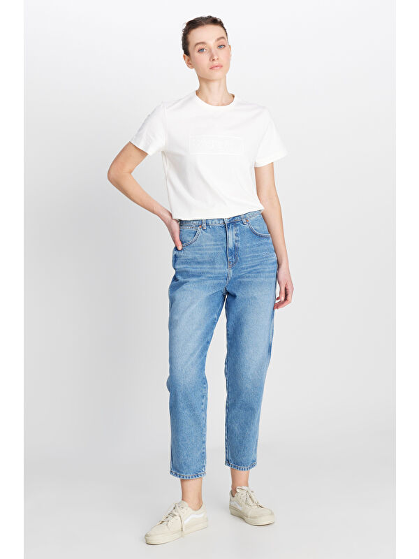 Wrangler %100 Pamuk Mom Fit Yüksek Bel Mavi Jean Denim Pantolon