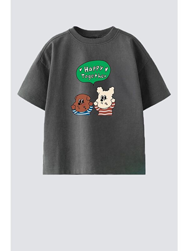 Monila Unisex Çocuk Pamuklu Bisiklet Yaka Baskılı T-Shirt