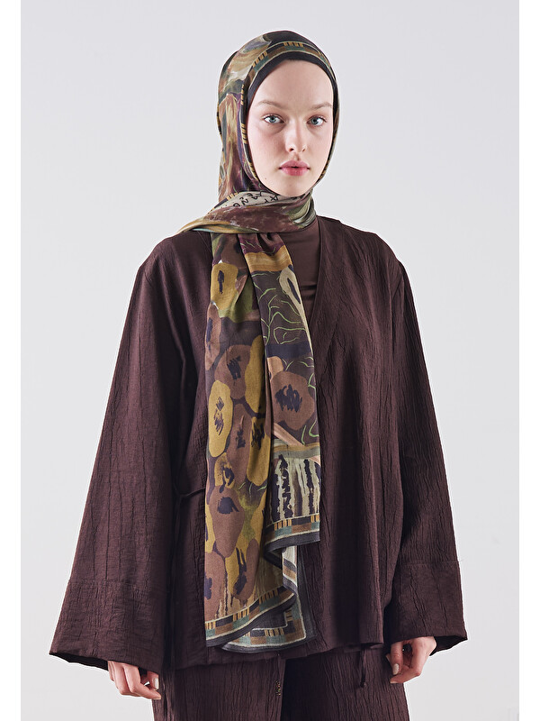 Fresh Scarfs Floral Fiesta Desen Rami Viskon Şal Kahve
