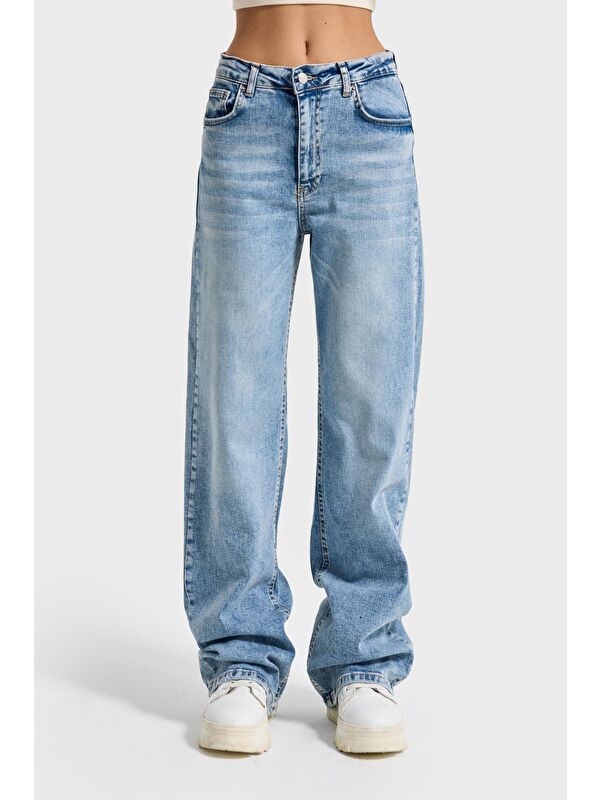 It's Basic Mavi Kadın Jean Rengi 4s6-99 Straight Fit Yüksek Bel Elastan Kumaş Denim Jean