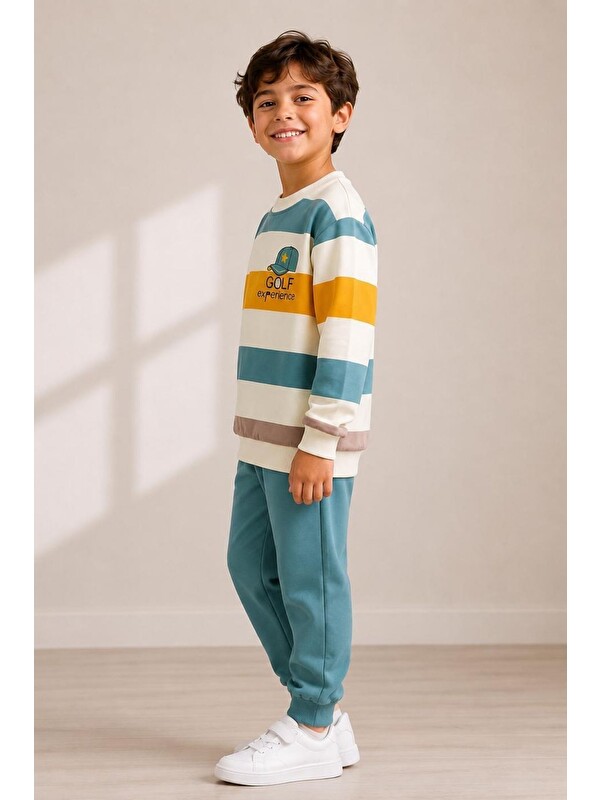 Pina Kids Erkek Çocuk Çizgili Desenli Okul Günlük Eşofman Takımı  ESF7036