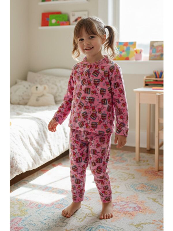 Fullamoda Pasta Desenli Polar Kız Çocuk Pijama Takımı