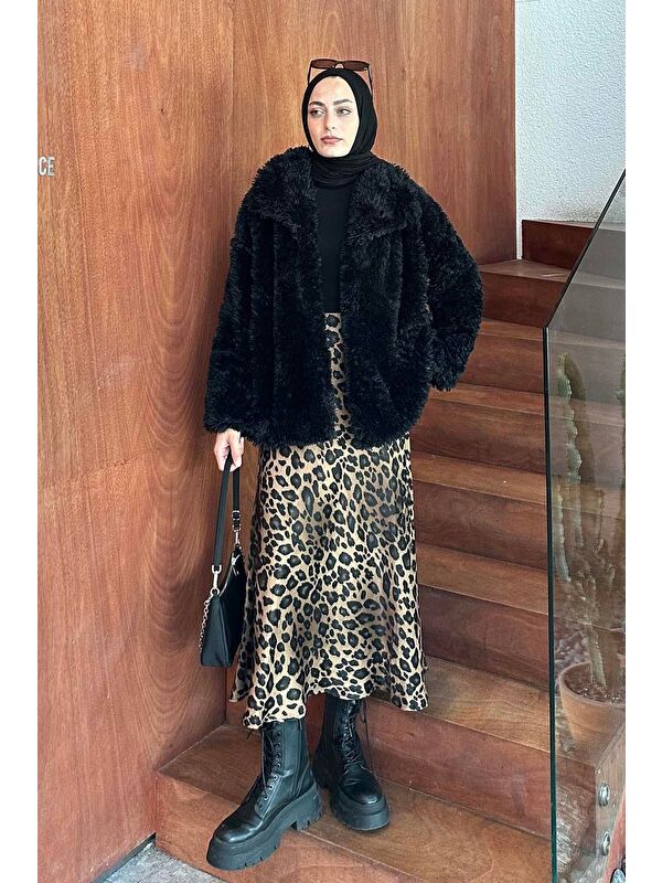 Lamelif Pelüş Detaylı Mont Siyah