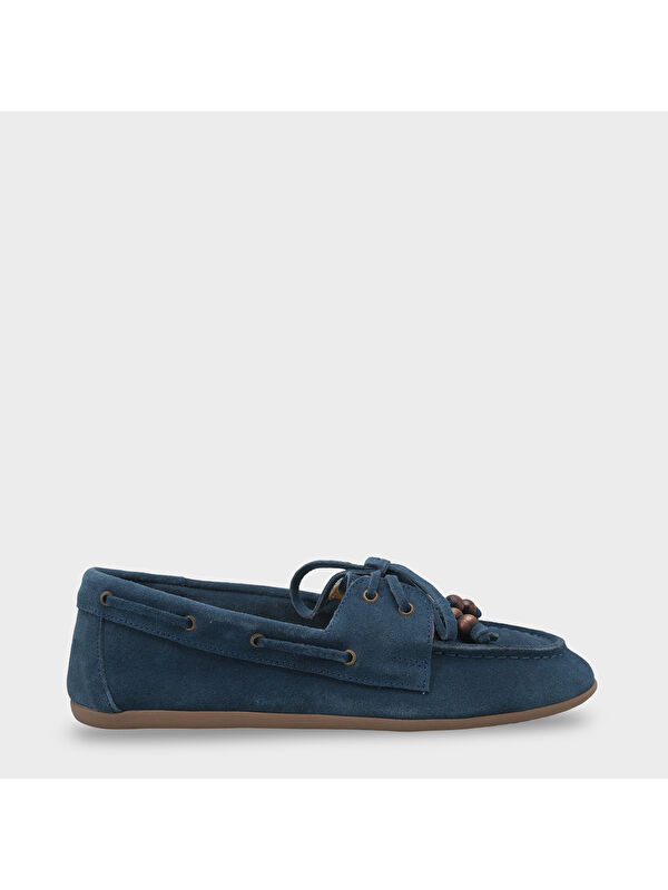 Capone Outfitters Vicki Hakiki Deri Süet Bağcıklı Boncuklu Konfor Kadın Loafer Tekne Ayakkabısı