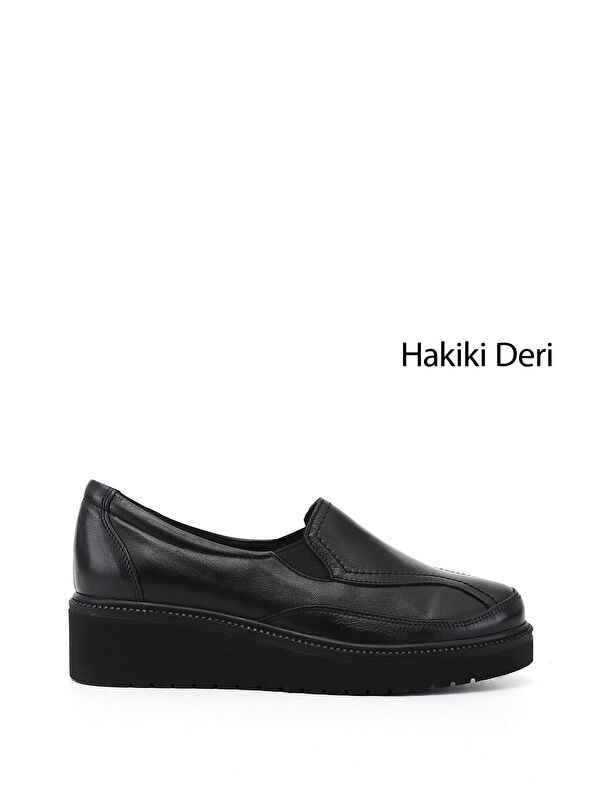 GÖNDERİ(R) Kadın SİYAH Dolgu Taban Hakiki Deri Ayakkabı