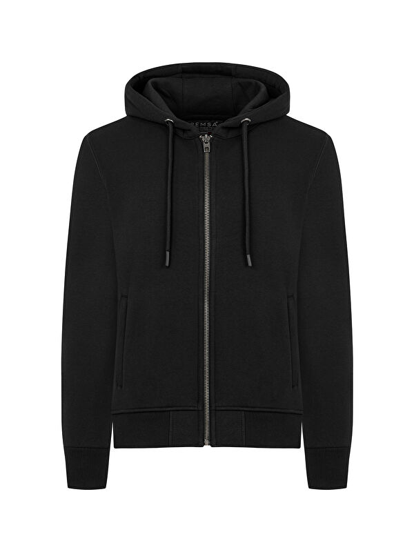 Remsa Premium Kumaş Üç İplik Şardonlu Kapüşonlu Erkek Fermuarlı Sweatshirt Hırka