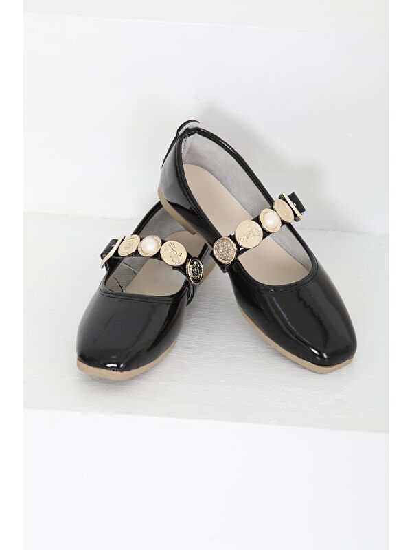 Kadın Siyah Rugan İncili Babet Ayakkabı - 27288 - Görsel 5