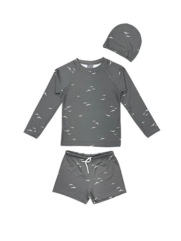 My Kids Wear Boneli Bağcıklı Uzun Kol Güneş Korumalı Erkek Çocuk Mayo