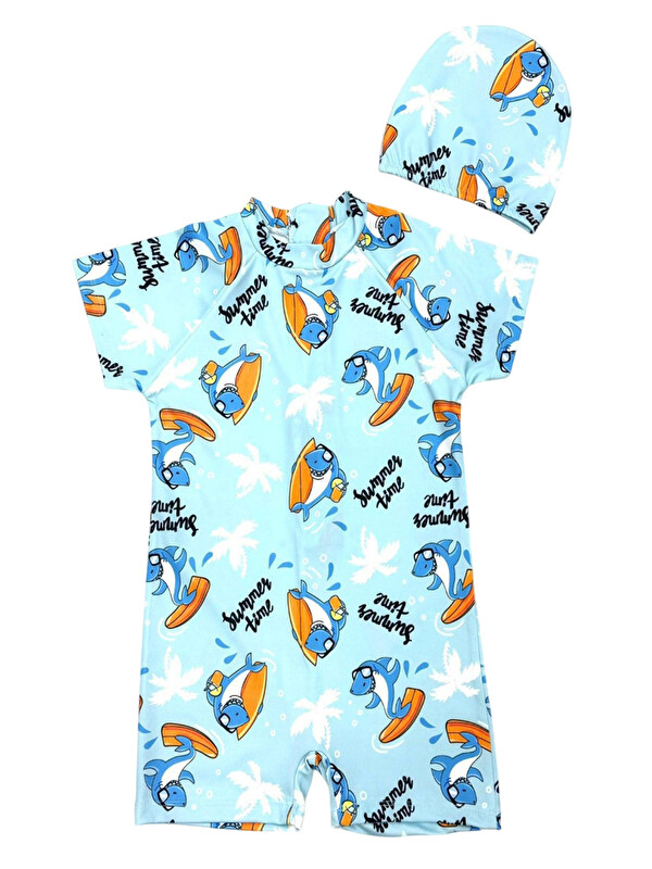 My Kids Wear Boneli ,Pervaz Fermuarlı ,Güneş Korumalı Erkek Çocuk Tulum Mayo