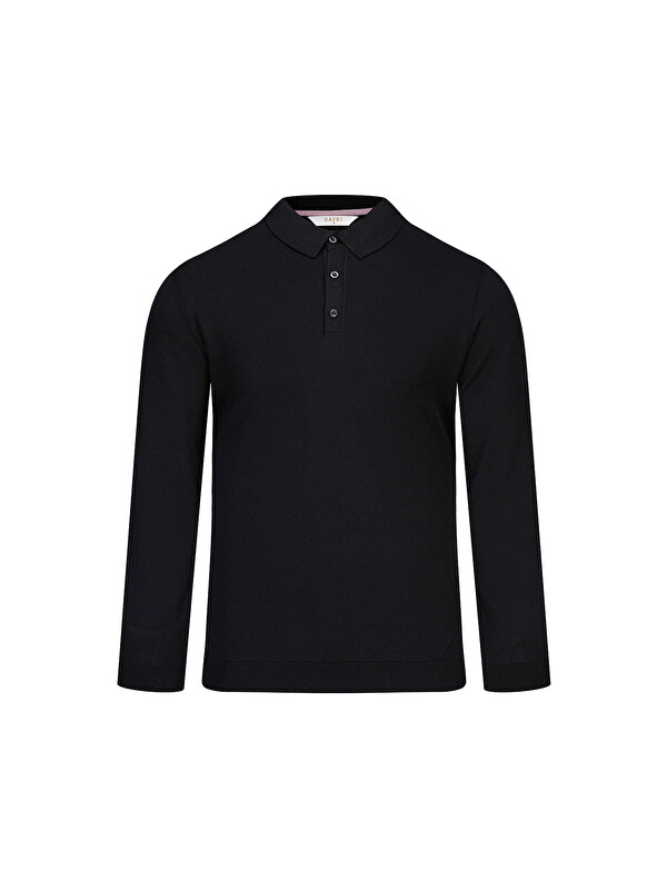Hatemoğlu Siyah Regular Fit Polo Yaka Rayon Kazak