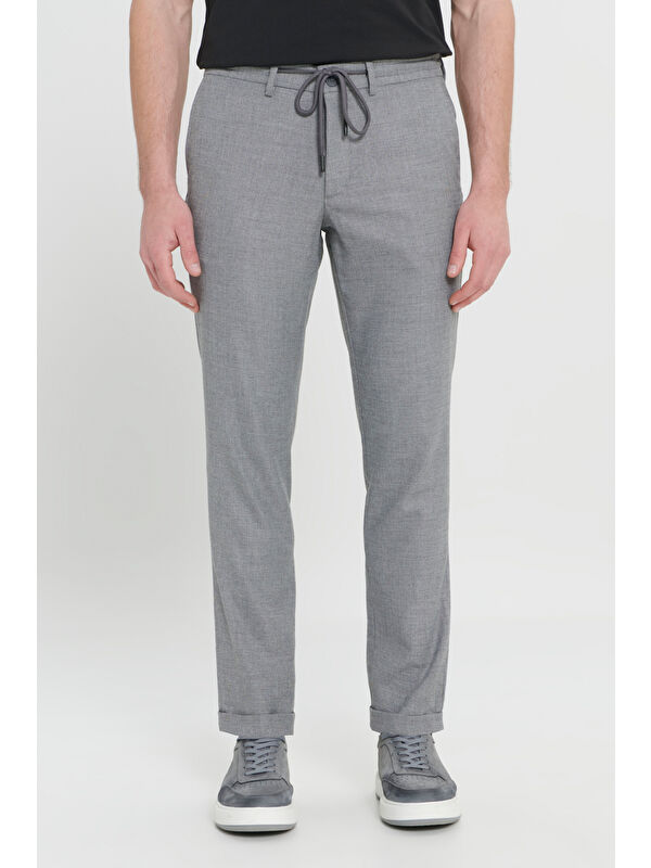 AC&Co / Altınyıldız Classics Erkek Siyah Comfort Fit Rahat Kesim Yan Cepli Desenli Beli Lastikli Pantolon