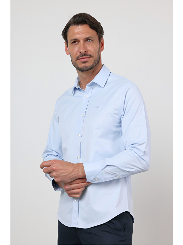 İMZA Sert Yaka Uzun Kol Cepsiz Slim Fit Pamuklu Gömlek 1004260213