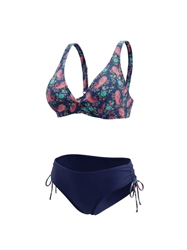 Hazelin Kadın Lacivert Pembe Paisley Desenli Astarlı Büyük Beden Bikini Takımı HZL26S-LC3341