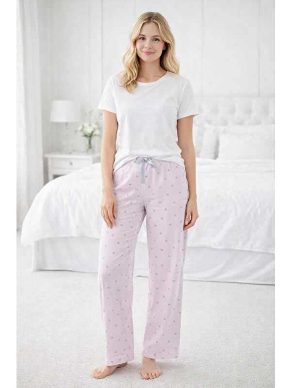 Remsa Kadın Viskon Kumaş Penye Tek Pijama Alt 11 Pembe02