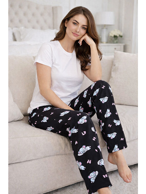 Remsa Kadın Viskon Kumaş Penye Tek Pijama Alt 17 Siyah01