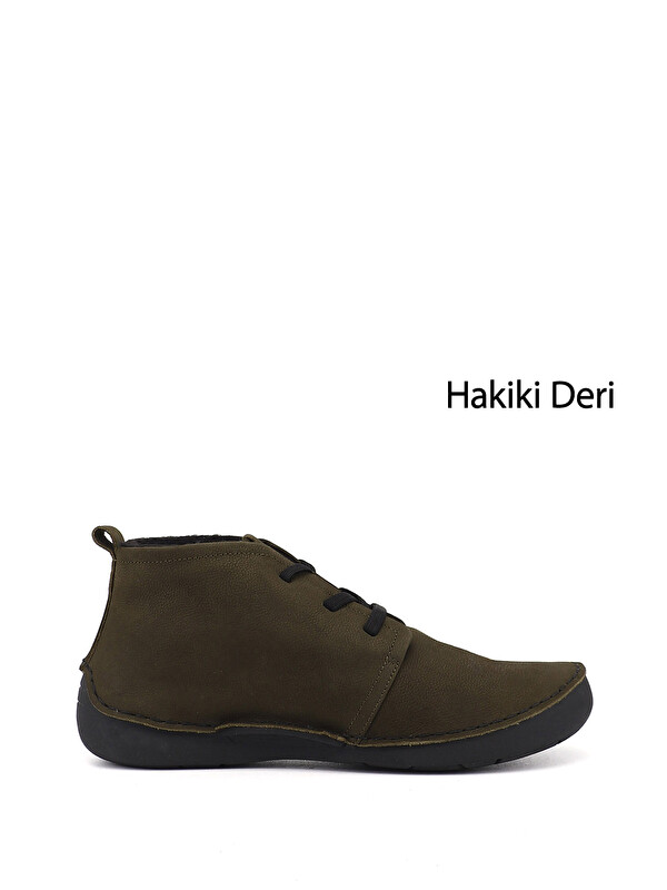 GÖNDERİ(R) Kadın HAKİ-YEŞİL Bağcıklı Hakiki Deri Comfort Bot