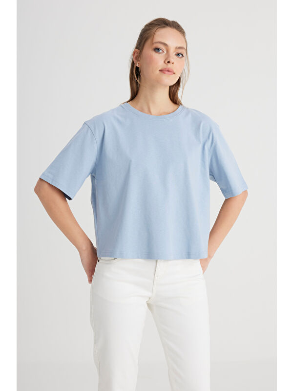 Wrangler Relaxed Fit Bisiklet Yaka %100 Pamuk Mavi Tişört