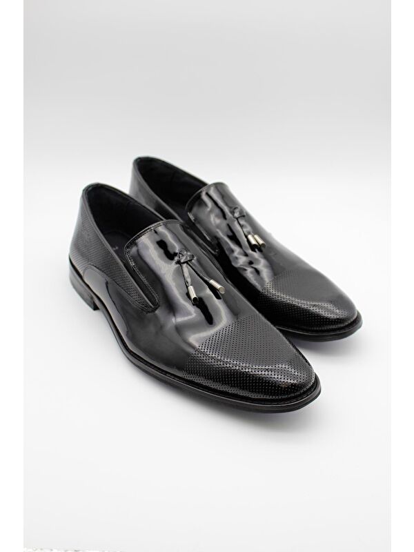 Siyah Hakiki Deri Rugan Neolit Taban Tokalı Smokin Ayakkabı 1033235125 - Görsel 4