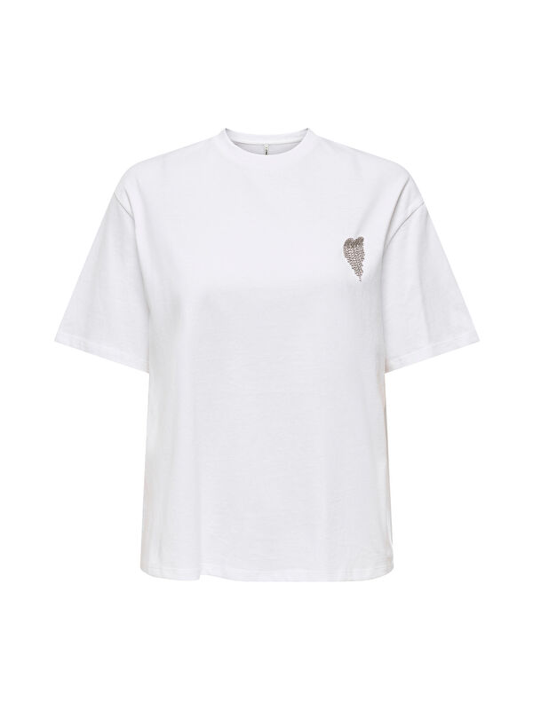 Only Onlvita % 100 Pamuk Regular Fit Taş Detaylı Bisiklet Yaka T Shirt 15343769
