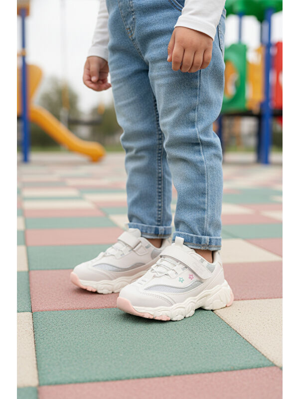 Beyaz Cırtlı Hafif Fileli Esnek Kız Çocuk Spor Ayakkabı Bella Kısa F - Görsel 4