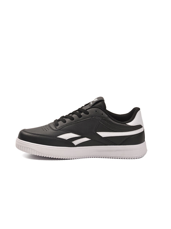 Siyah Beyaz Bağcıklı Hafif Cilt Unisex Spor Ayakkabı Marlow G - Görsel 5