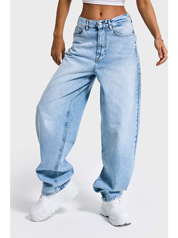 It's Basic Kadın Ice Jean Rengi Cindy 4s6-3 Skater Fit Bol Kesim %100 Pamuk Denim Jean