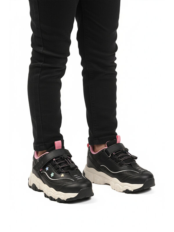 Siyah Cırtlı Hafif Fileli Esnek Kız Çocuk Spor Ayakkabı Bella Kısa F - Görsel 2