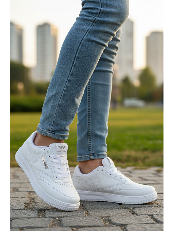 Beyaz Bağcıklı Hafif Cilt Erkek Spor Ayakkabı Marlow M - Görsel 4