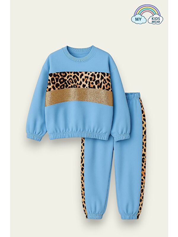 My Kids Wear Kız Çocuk Leopar Şeritli Eşofman Takımı 3-14 Yaş 12060