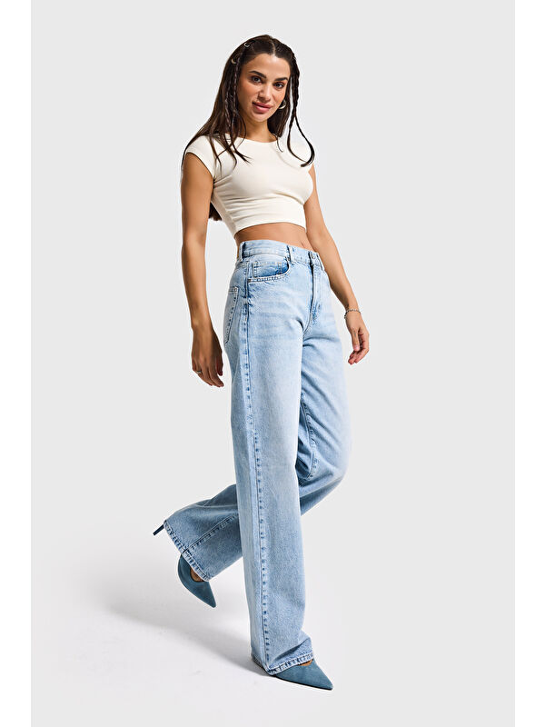 It's Basic Kadın Ice Jean Rengi Lora 4s6-32 Loose Fit %100 Pamuk Denim Jean