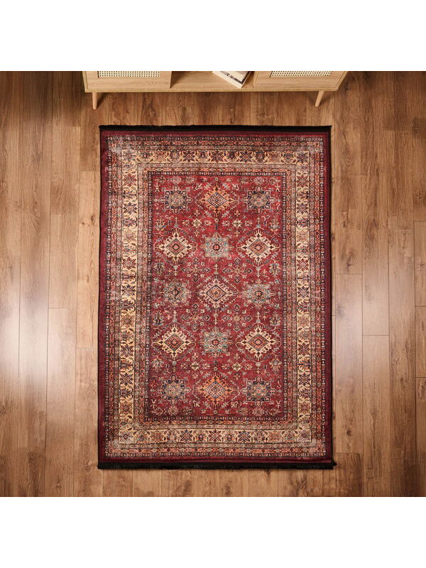 Evidea Soft Line Afgan Desenli Halı - Kırmızı - 160x230 cm