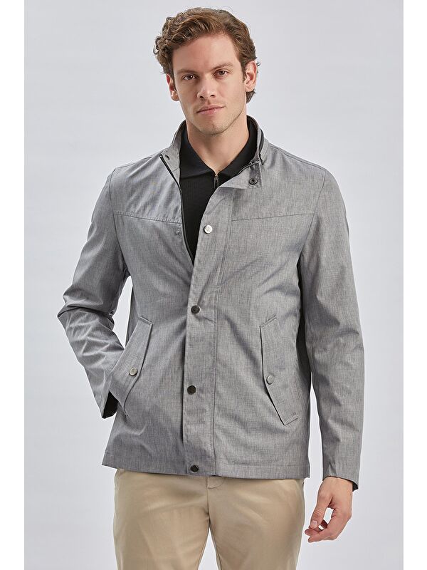İMZA Gri Dik Yaka Yarım Astar Comfort Fit Rahat Kesim Casual Mont 1007240150